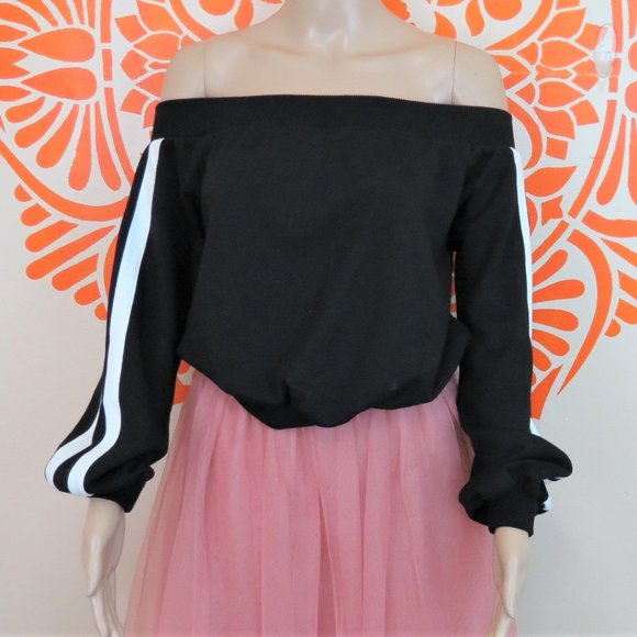 Wild Honey Tops - Wild Honey Black Off Shoulder Crop Top XS